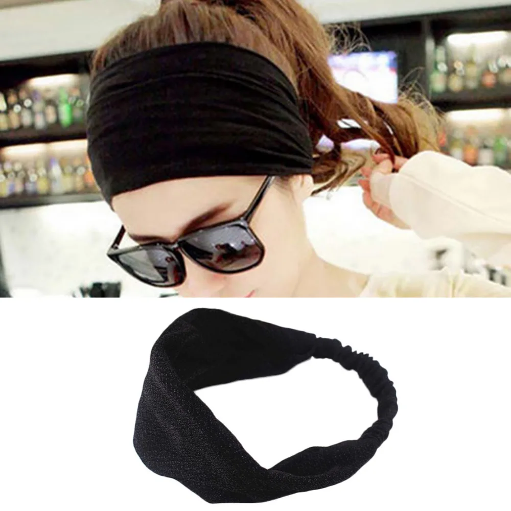 Модная Женская эластичная спортивная повязка на голову широкая для йоги