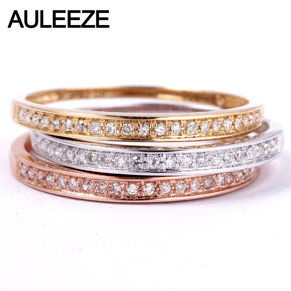 

AULEEZE Classic Solid 14K Gold Real Diamond Wedding Band 585 White Gold Anniversary Rings For Women Ladies Ring Fine Jewelry