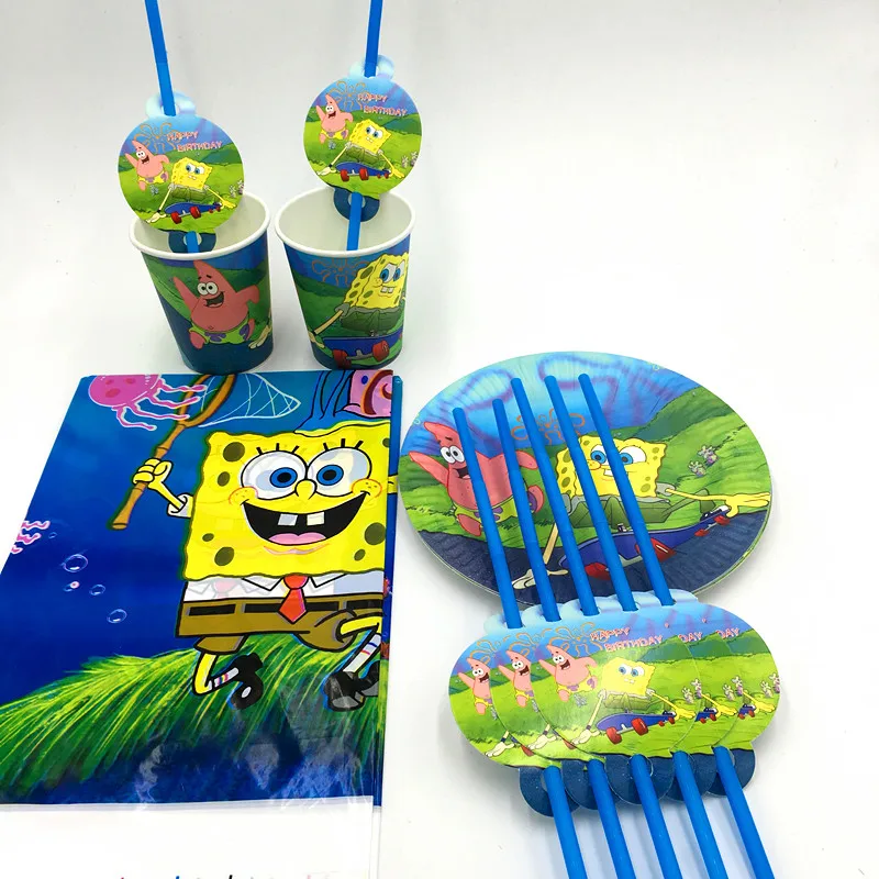31 шт./лот Губка Боб тарелки чашки дети день рождения партии поставки бумажные