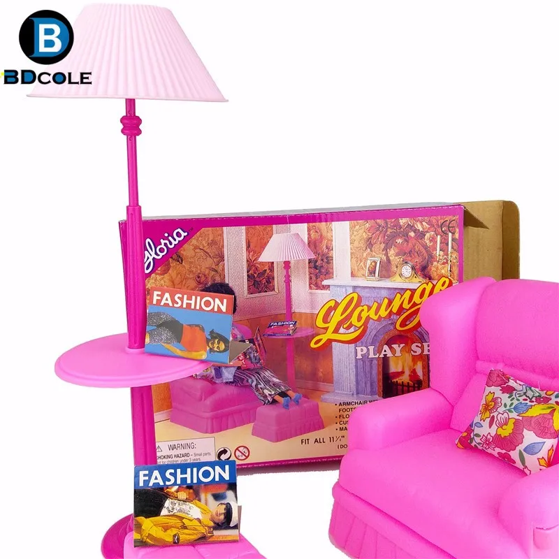 Lounge Play Набор в гостиной ролевые игры игрушки для кукольный домик Barbie включая диван вертикальная лампа подушка для ног