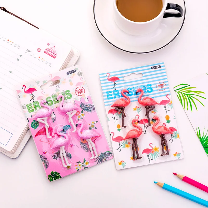 4 шт./лот Симпатичные Фламинго Мультяшные резиновые стирательные Карандаши