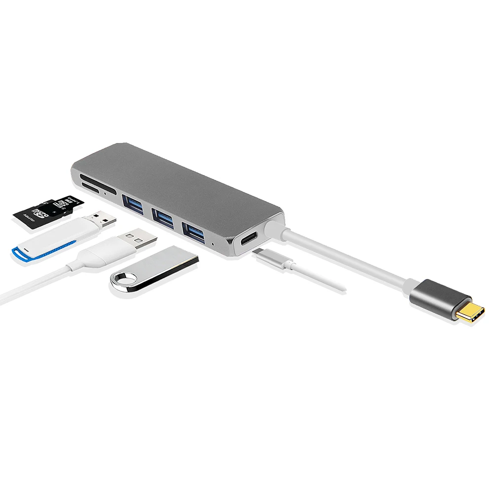 1 шт. Универсальный usb концентратор Type C на USB3.0 + TF/Micro SD USB3.1 PD адаптер для зарядки USB