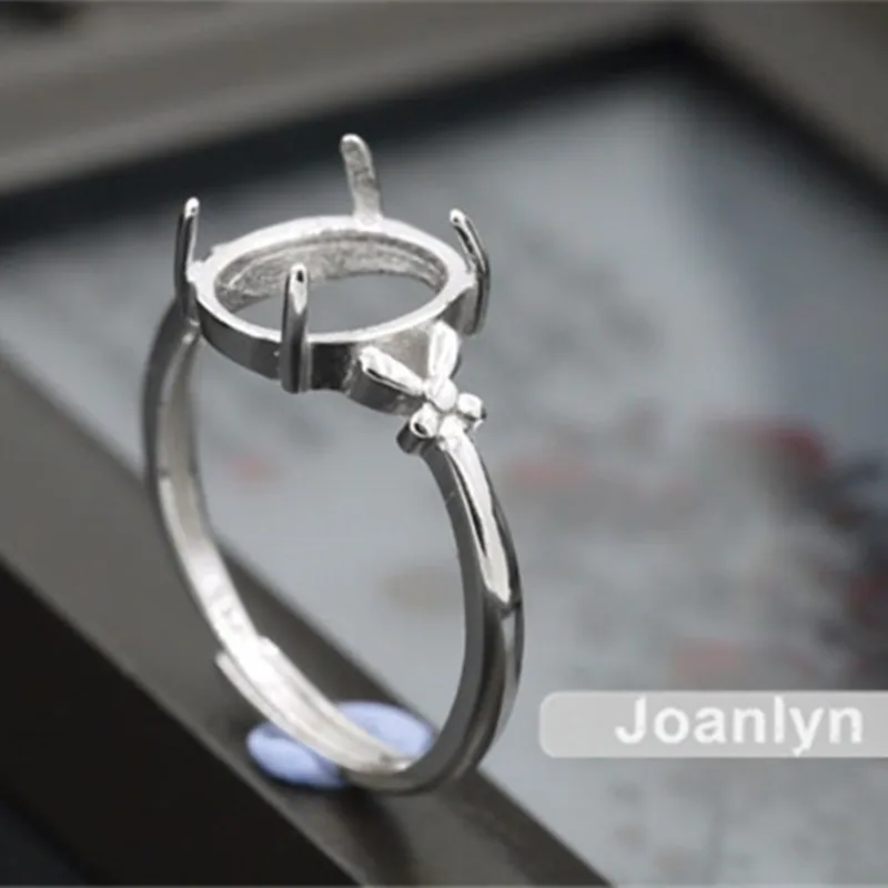 Основа кольца Joanlyn для 8x10 мм Овальные Кабошоны с покрытием из белого золота