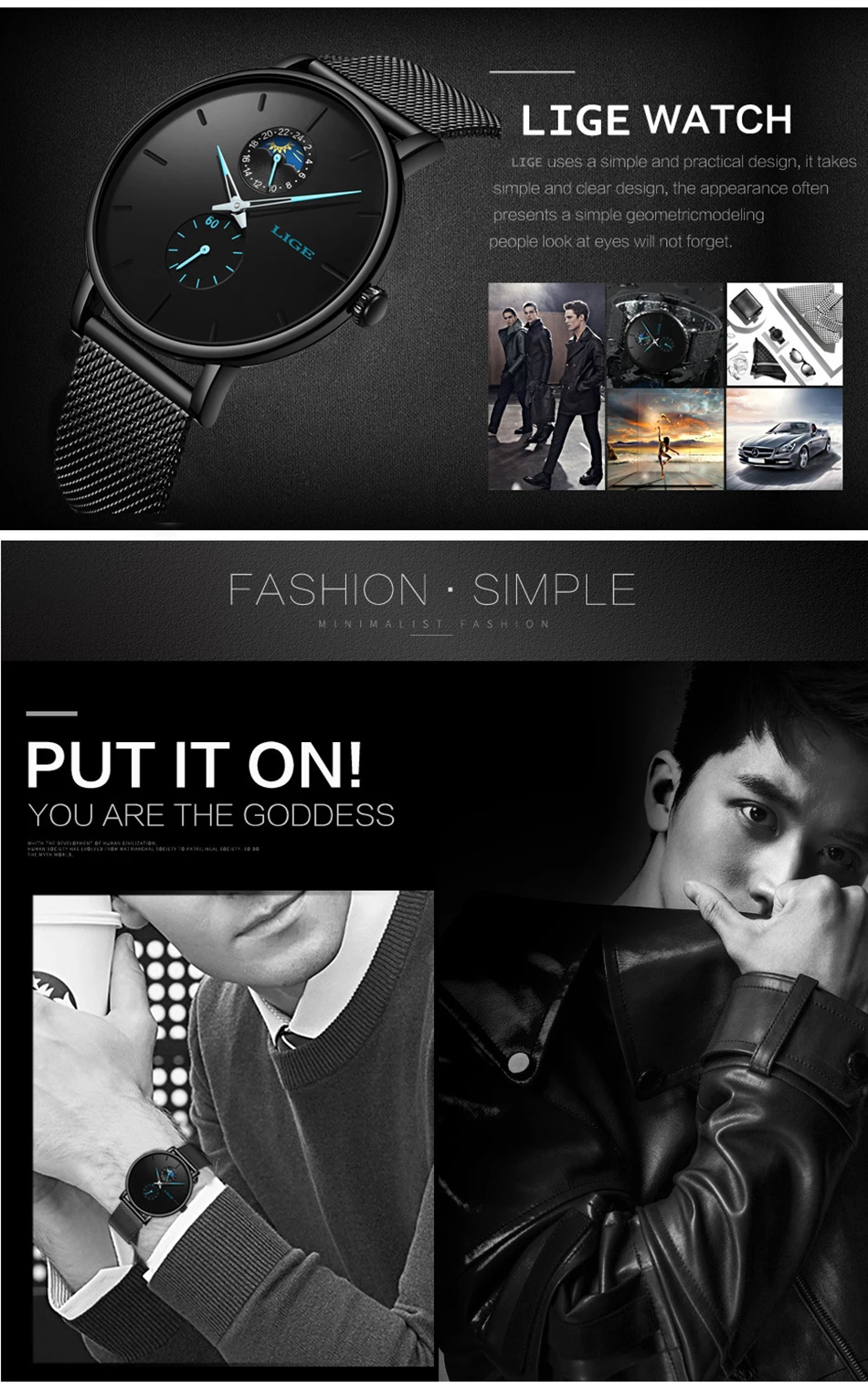 LIGE Fashion Casual Mens Watches Waterproof Analogue Sports Fashion Casual Mens Watches Waterproof Analogue Sports Wristwatches