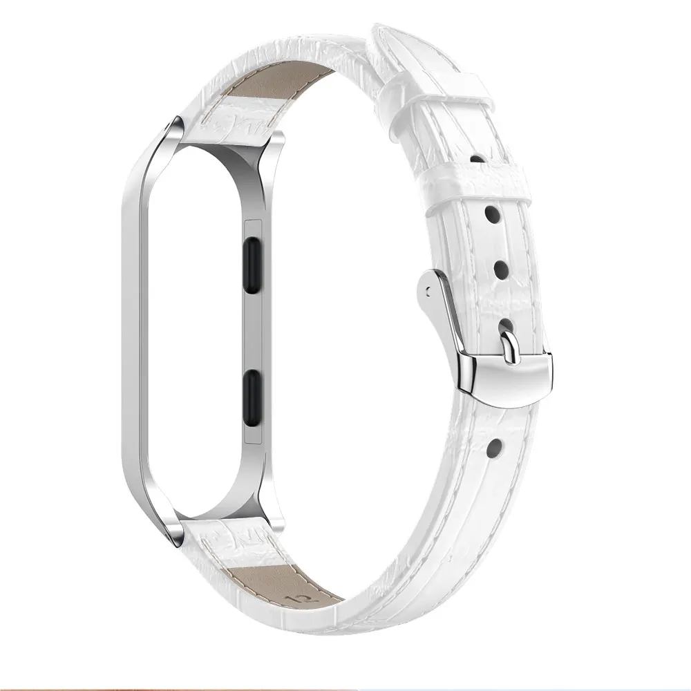 White Silver Rose Gold Case Smart Watch band for Xiaomi Mi Band 3 Crocodile Leather strap For xiaomi mi band 3 bracelet Miband 3 Strap - Цвет: White