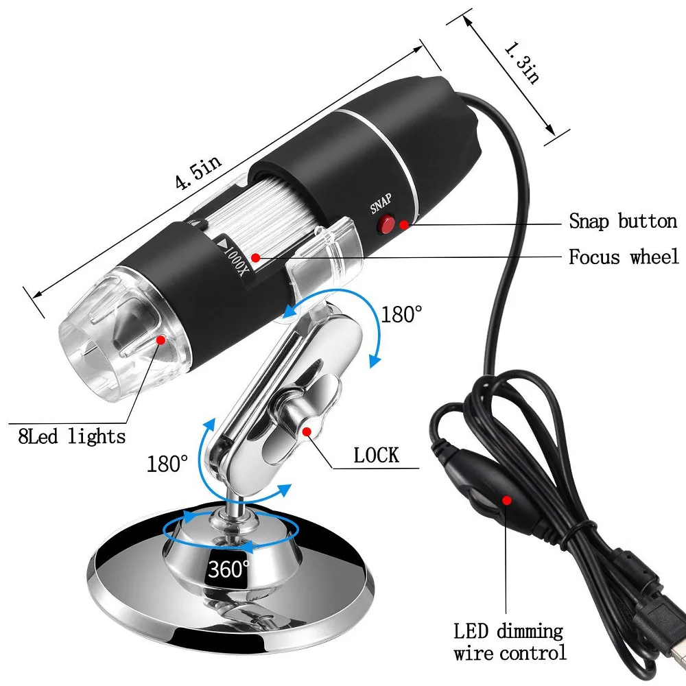 Vastar цифровой микроскоп светодиодный USB эндоскоп 1000X 1600X 500X 8|Микроскопы| |