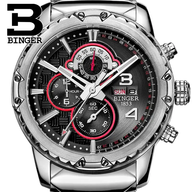 Switzerland мужские часы люксовый бренд кварцевые бингера многофункциональные