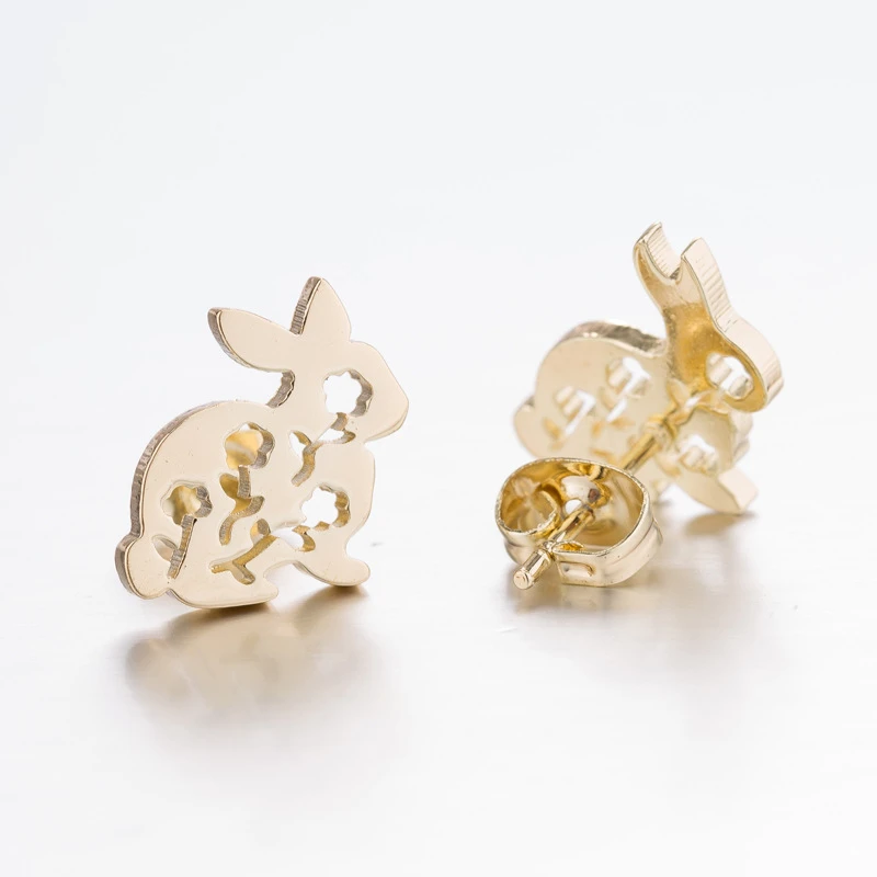 Tiny Bunny Earrings Studs Minimalist Rabbit Animal Stainless steel | Украшения и аксессуары