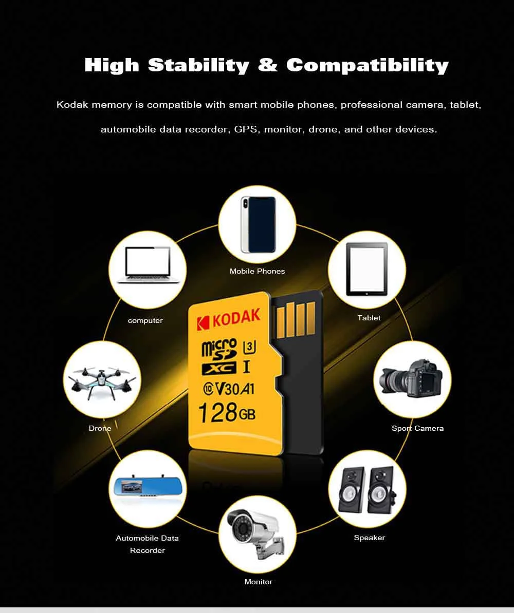 Карта памяти KODAK 32 Гб 64 Гб 128 ГБ 256 ГБ 512 ГБ U3 Micro SD карта 16 Гб U1 Tarjeta de memoria tf-карта класс 10 Флэш-карта памяти SD