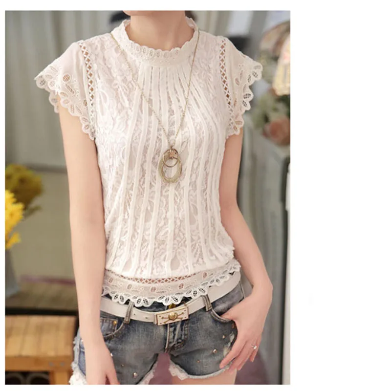 Женские рубашки кружевная Лоскутная вязанная рубашка Женская Офисная белая