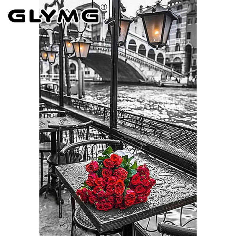 GLymg Diy Алмазная вышивка крестиком Риверсайд пейзаж Роза полностью квадратная
