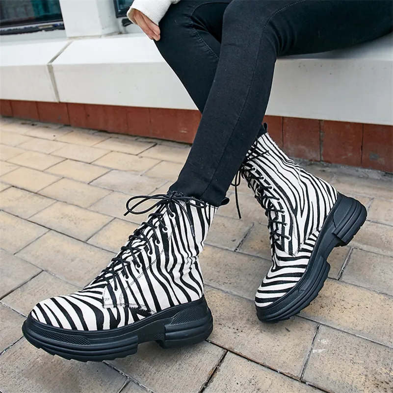

Meotina Winter Ankle Boots Women Horse Hair Flat Platform Short Boots Mixed Colors Round Toe Shoes Female 2019 Autumn Size 34-39
