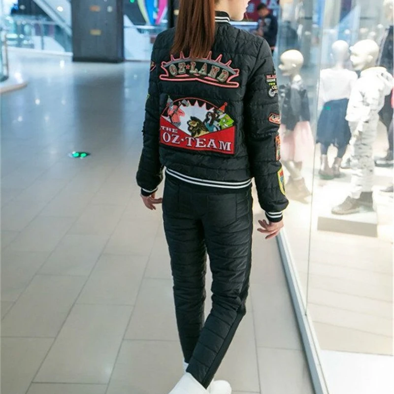 2017 Для женщин зимнее теплое пальто из хлопка модные тонкие 2 шт. комплекты (топ +