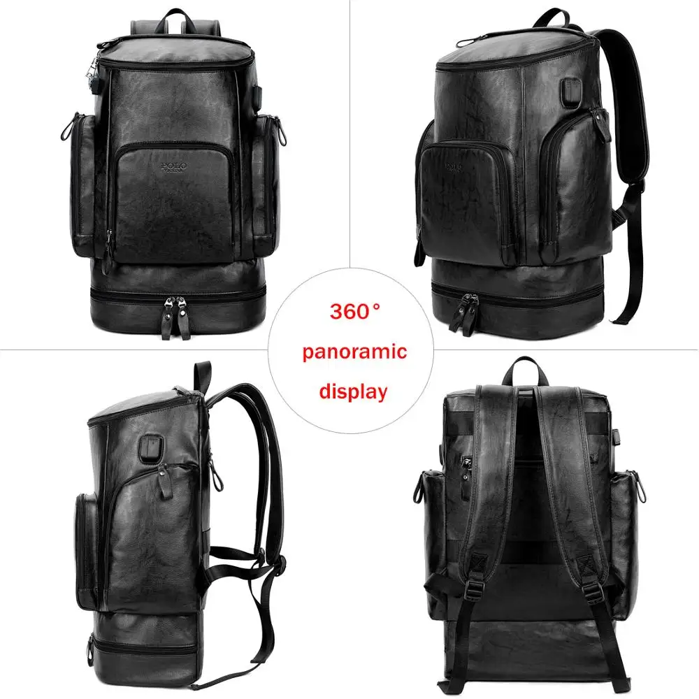 VICUNA POLO, кожаный, Новое поступление, многофункциональный бизнес рюкзак для ноутбука с отверстием для наушников, usb зарядка, мужской рюкзак для путешествий