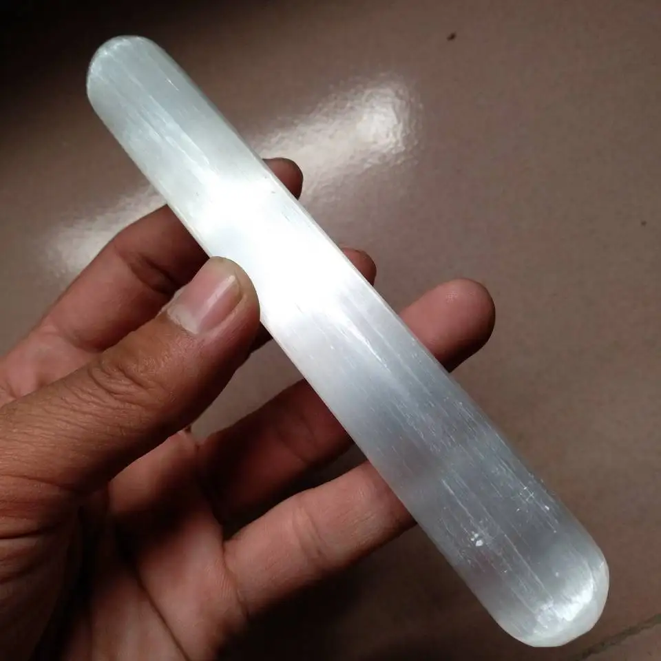 

Selenite Crystal Massage Wand " Spiral Polished Round & Point Tip CHARGE CLEANSE 2pcs