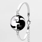 Новинка 2018, черно-белый стеклянный модный браслет с двумя кошками, классический браслет с кошками Инь и Ян для создания частной карты на заказ