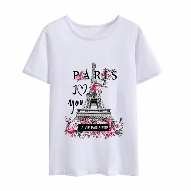 Женские летние топы, модная сексуальная белая рубашка с принтом I LOVE Paris kawaii, корейские женские футболки с коротким рукавом размера плюс