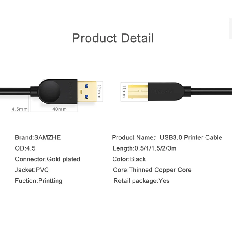 USB Кабель для принтера SAMZHE 3 0 кабель печати типа A папа B Canon Epson HP принтер