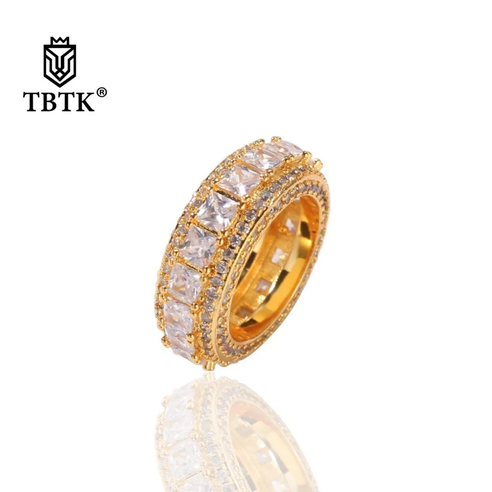 TBTK Luxury Paved Bling Crystal Zirconia Stones Beautiful Fashion Ring for Men Trendy Punk Jewelry Wedding Bands Round Cool | Украшения и