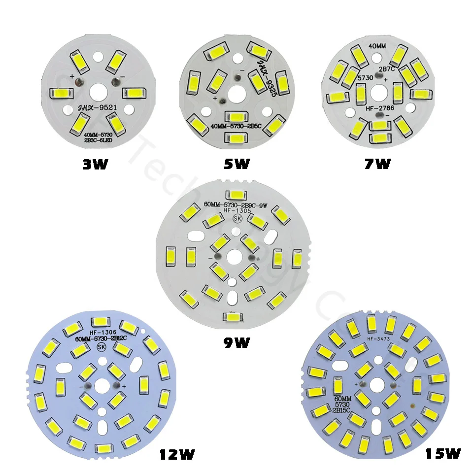 Фото 10 шт., 3 Вт, 5 Вт, 7 Вт, 9 Вт, 12 Вт, 15 Вт, ярсветодиодный Светодиодная панель SMD5730, белая, теплая белая светодиодная панель для потолочного PCB для пот... №2