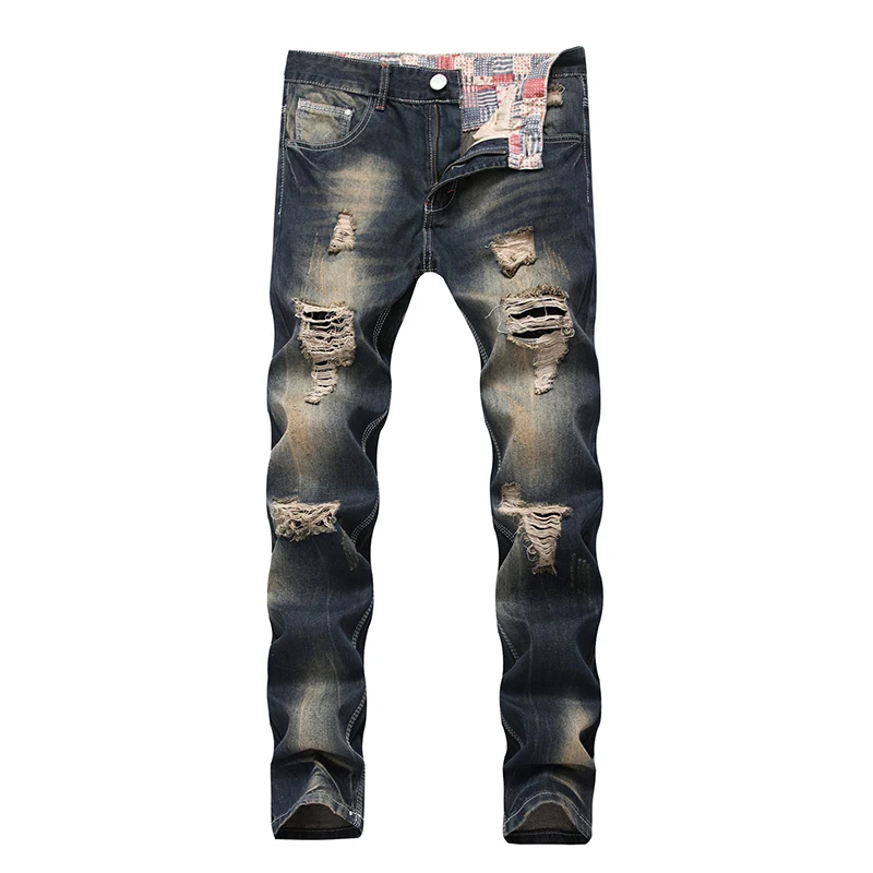 

2022 Fashion Ripped Jeans Men Patchwork Hollow Out Printed Beggar Cropped Pants Man Cowboys Demin Pants Male Drop Shipping