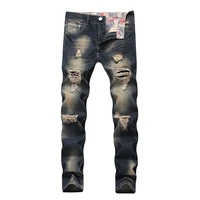 2022 fashion ripped jeans men patchwork hollow out printed beggar cropped pants man cowboys demin pants male drop shipping