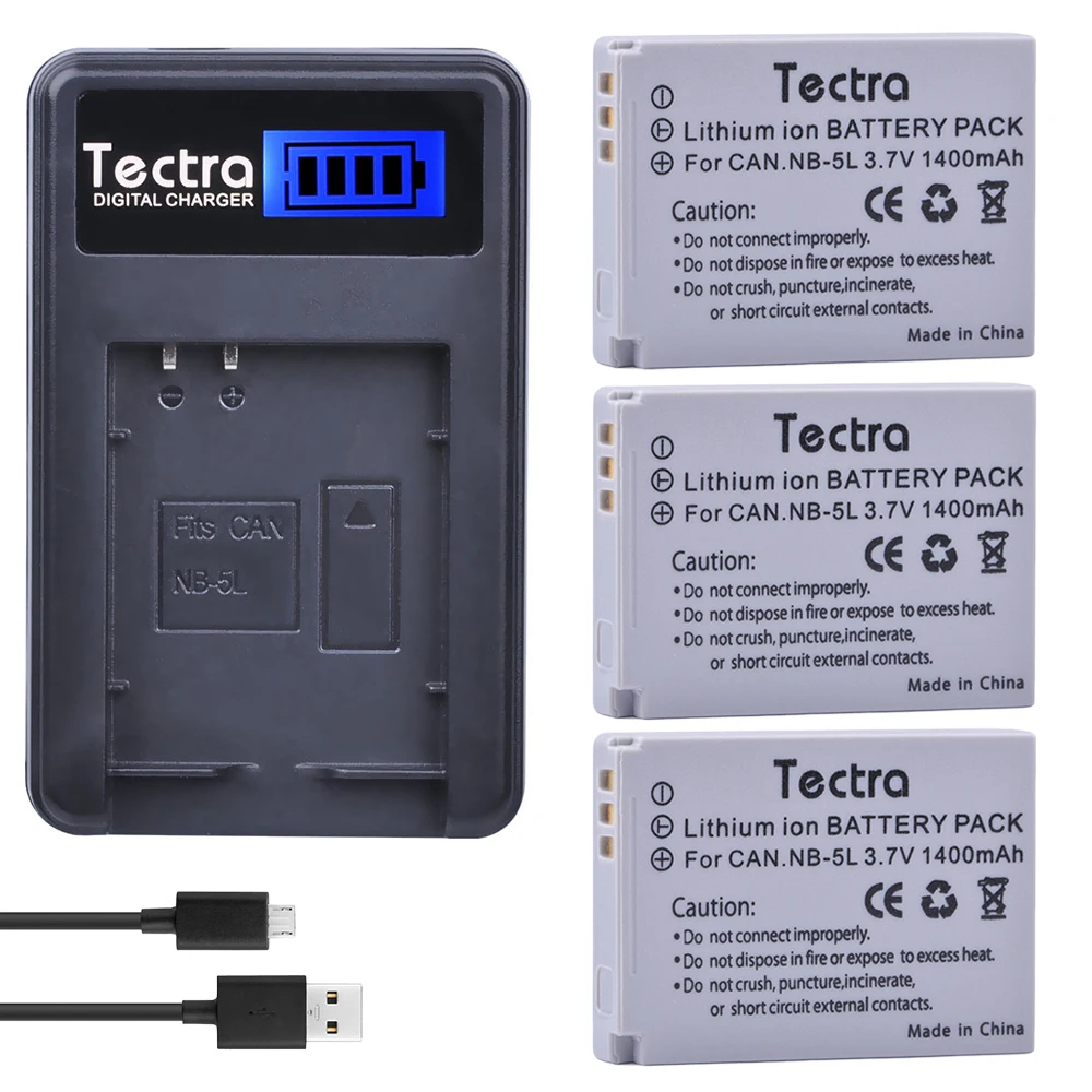 

Tectra 3Pcs NB-5L NB5L Bateria + LCD USB Charger for Canon S110 SX200 SX210 SX220 SX230 ISHS IXUS 850 870 800 860 990 SD 950 970