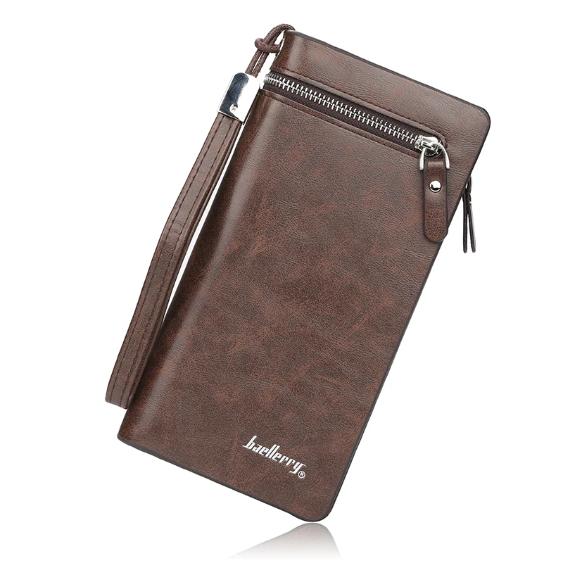 business Long wallet for Men Large Leather Male Wallets Three Layers Men purse Card Holder Money Bag Zipper Men Clutch Wallet