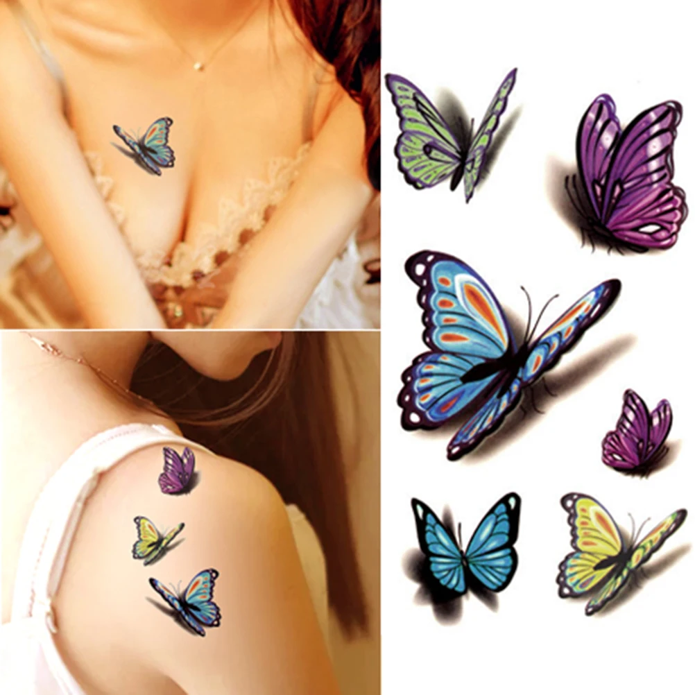 Waterproof Henna Tatoo Selfie Fake Tattoo Sticker Colorful Butterfly 3D Temporary Body Art Flash Stickers | Красота и здоровье