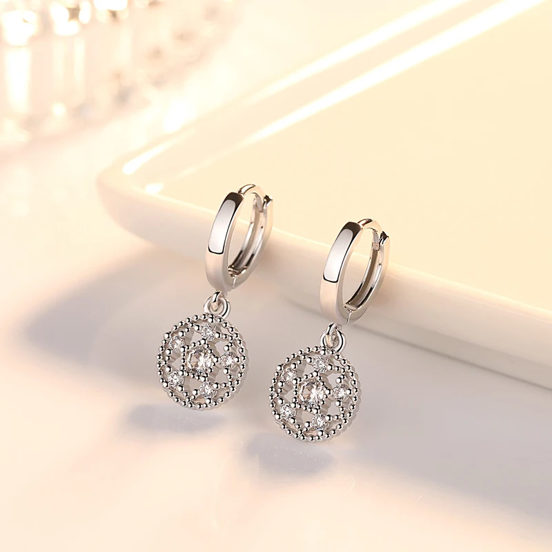 Серьги-кольца из серебра 925 пробы с цирконом | Украшения и аксессуары