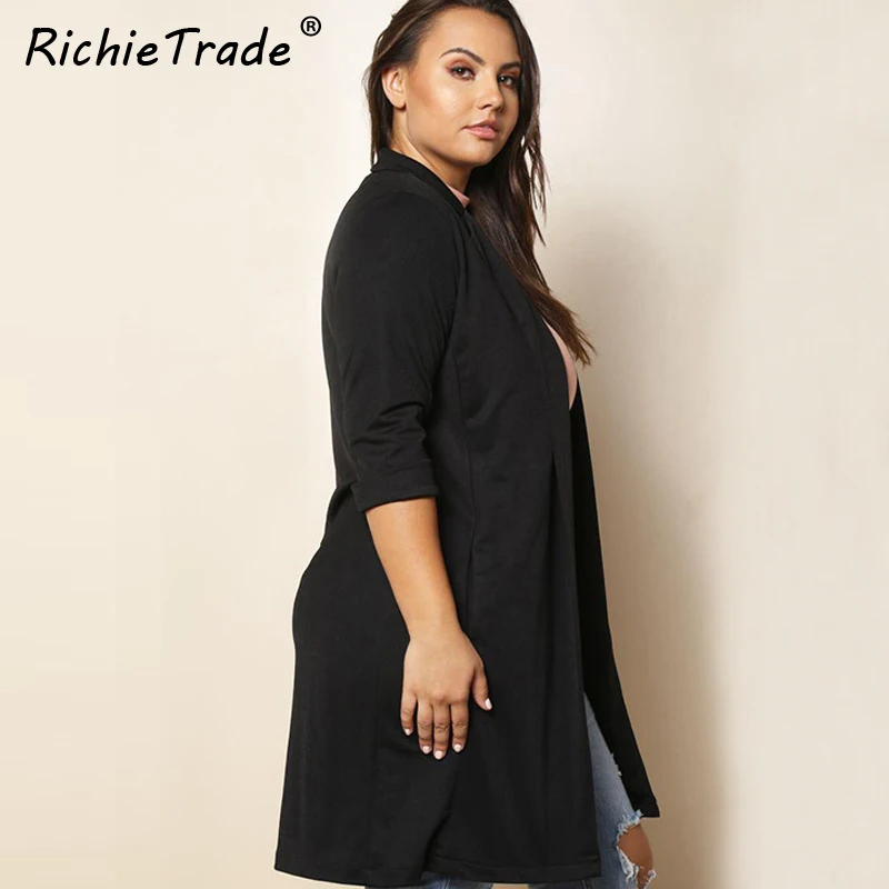 RICHIETRADE однотонная Черная Женская куртка пальто с длинным рукавом повседневный