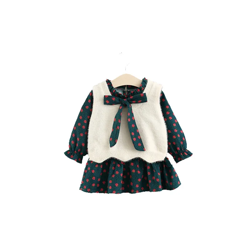 Новинка; зимнее платье для малышей; vestido infantil; весеннее детское платье с полями для девочек; красивый жилет принцессы из двух предметов для девочек