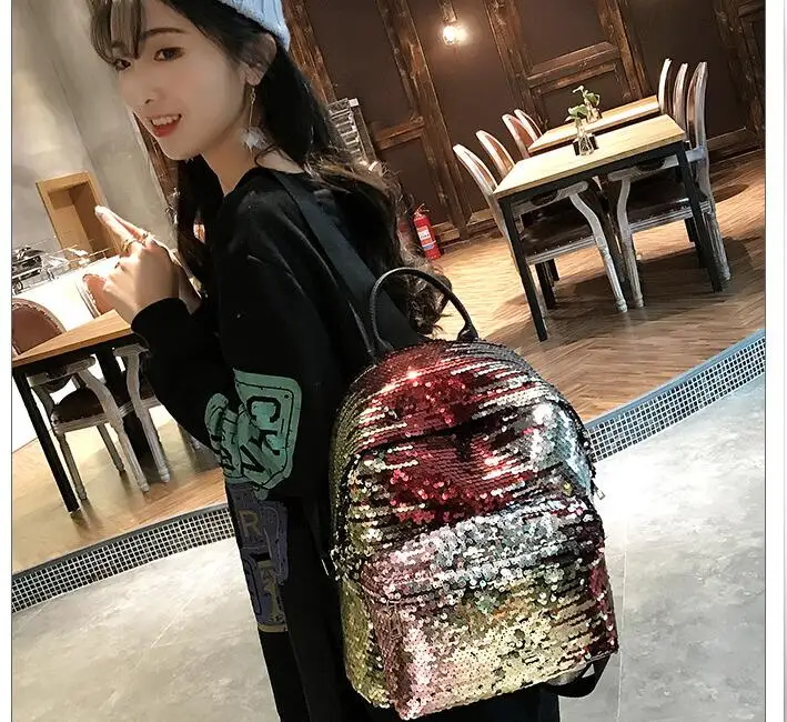 

Sequins Backpacks Women PU Shine Backpack Glitter Large Girls Travel Shoulder Bags Fashion Black White School Bag female