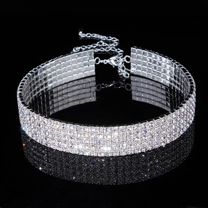 

New Designed Luxury Jewelry For Women Bridal Wedding Party Prom Stretch Rhinestone Crystal Choker Necklace Elastic Cord Elegant