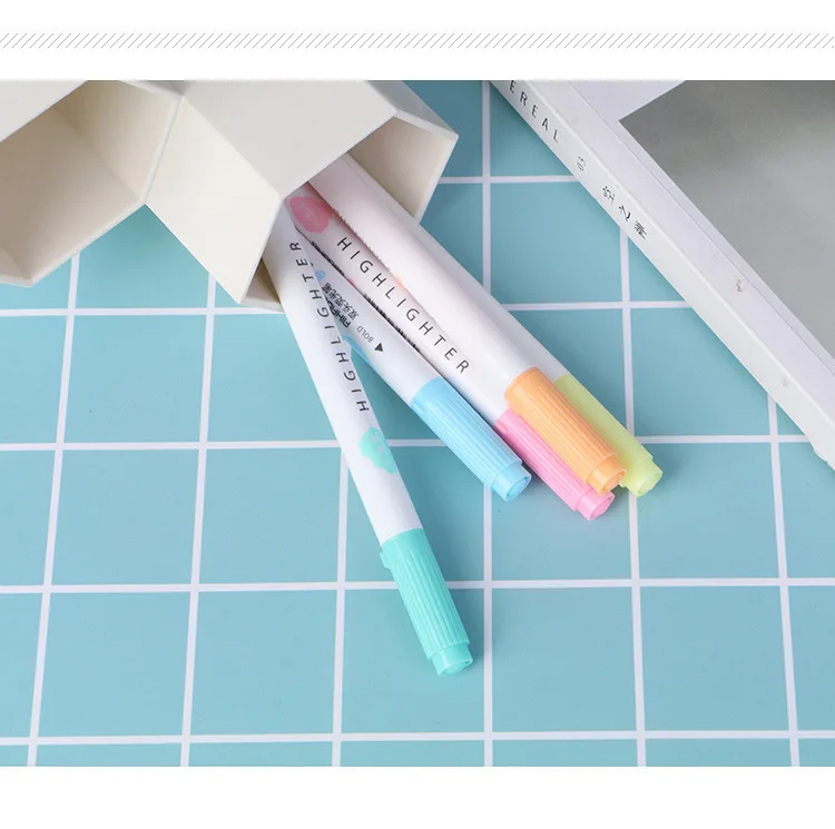 5 pcs/lot Double Head Highlighter Cute Eye Protection Drawing marker pens office school writing supplies Stationery gift