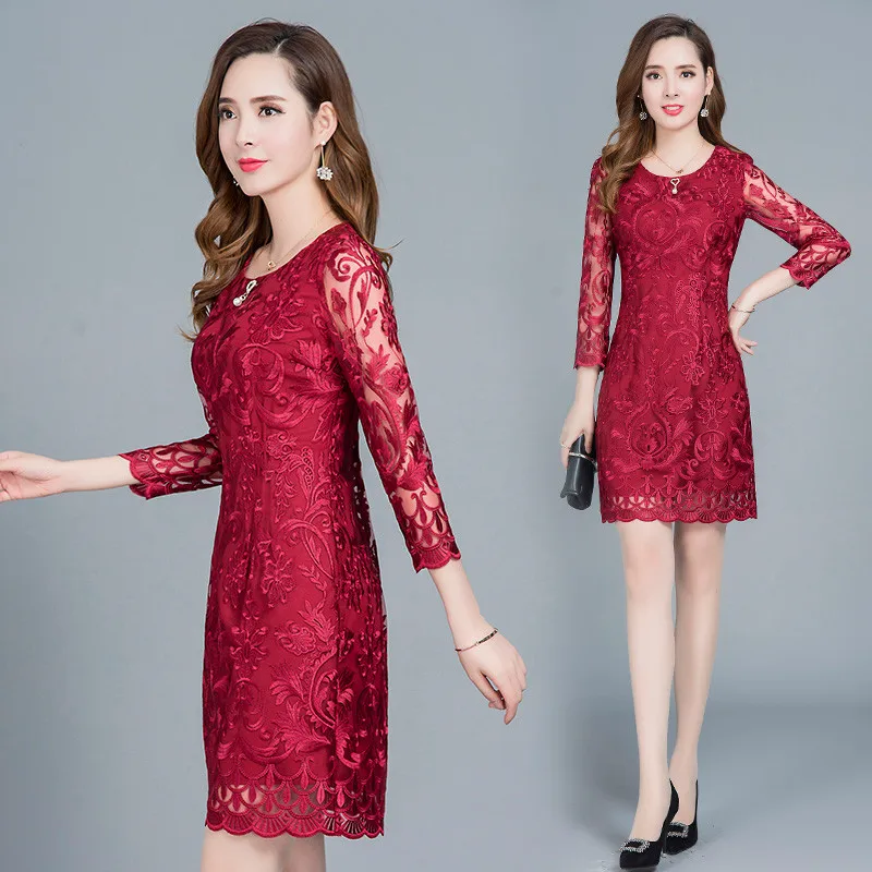 Весна женское платье 2019 новый кружева вокруг шеи мешок хип тонкий Женское