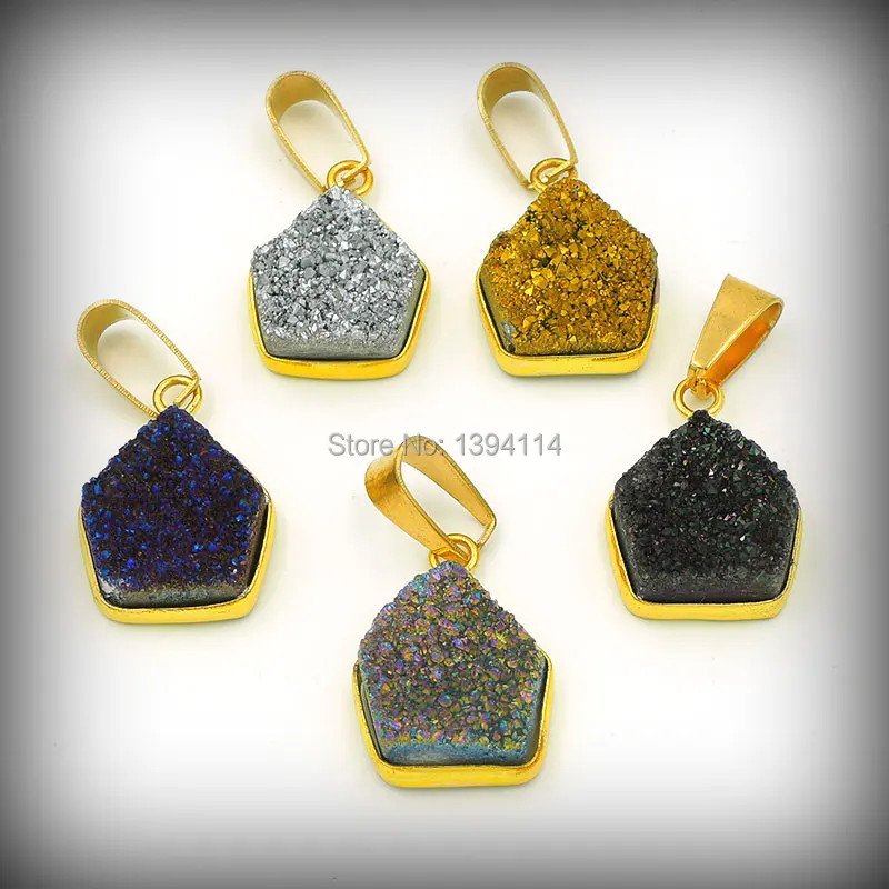 

Титановые цвета, Хрустальная Друза, пятиугольник, подвеска для фотографий, золотое покрытие, около 15*20 мм