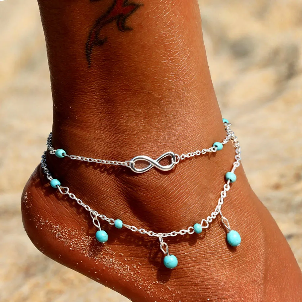 KINFOLK Anklets For Women Bohemian Foot Jewelry Summer Beach Bracelet Vintage Ankle On Leg Ankle Strap Accessories Anklets