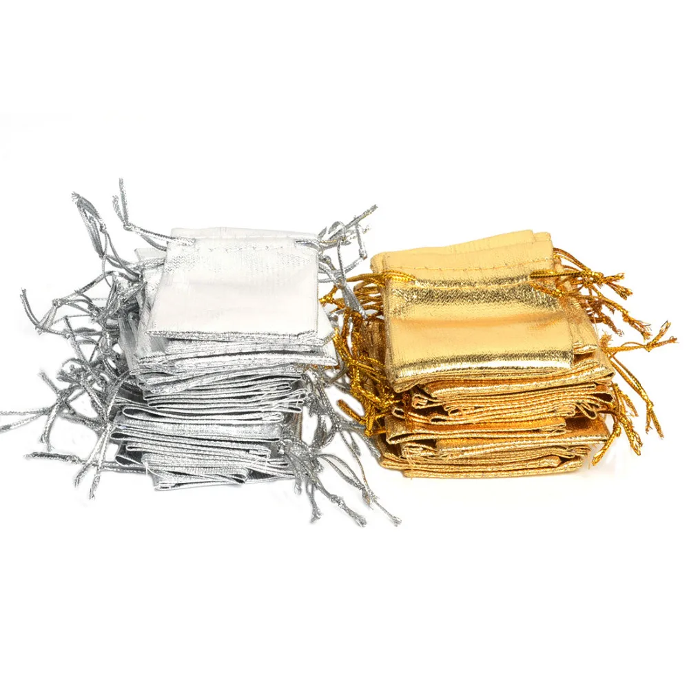 100Pcs Gold &amp Silver Color 7x9cm Organza Bags Jewelry Pouch Bag Promo Christmas Wedding Party Gift sachet emballage zakjes | Украшения и