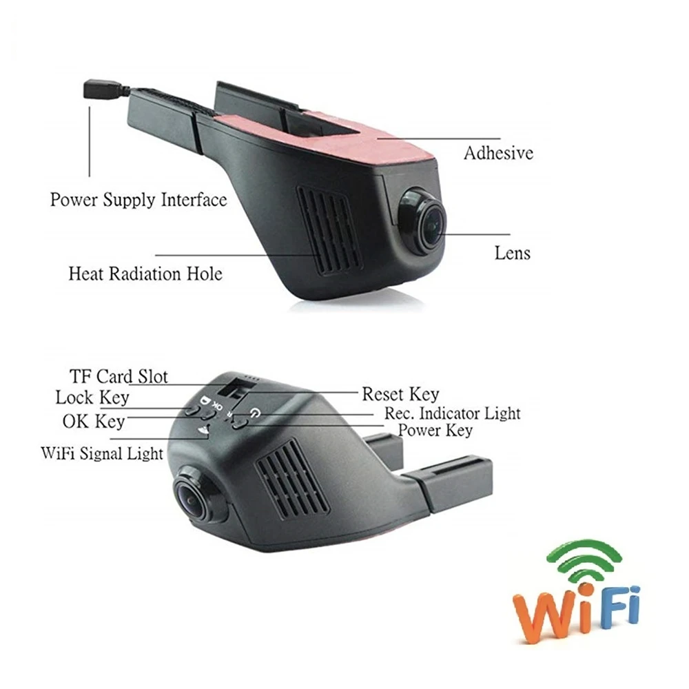 Full HD 1080P Автомобильный видеорегистратор Встроенный WiFi 160 градусов широкоугольная