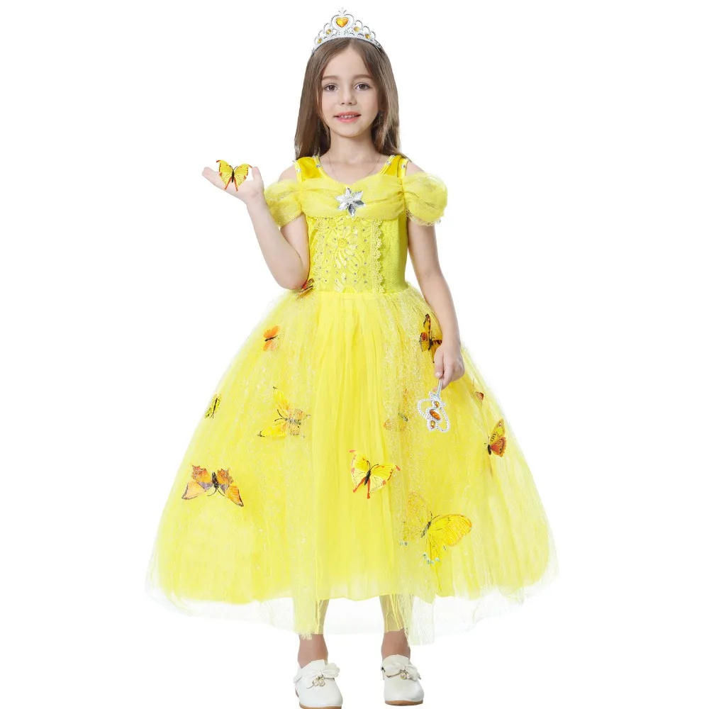 2019 Cosplay Belle Princess Dress Girls Dresses For Beauty and the beast Kids Party Clothing Magic stick crown Children Costume |