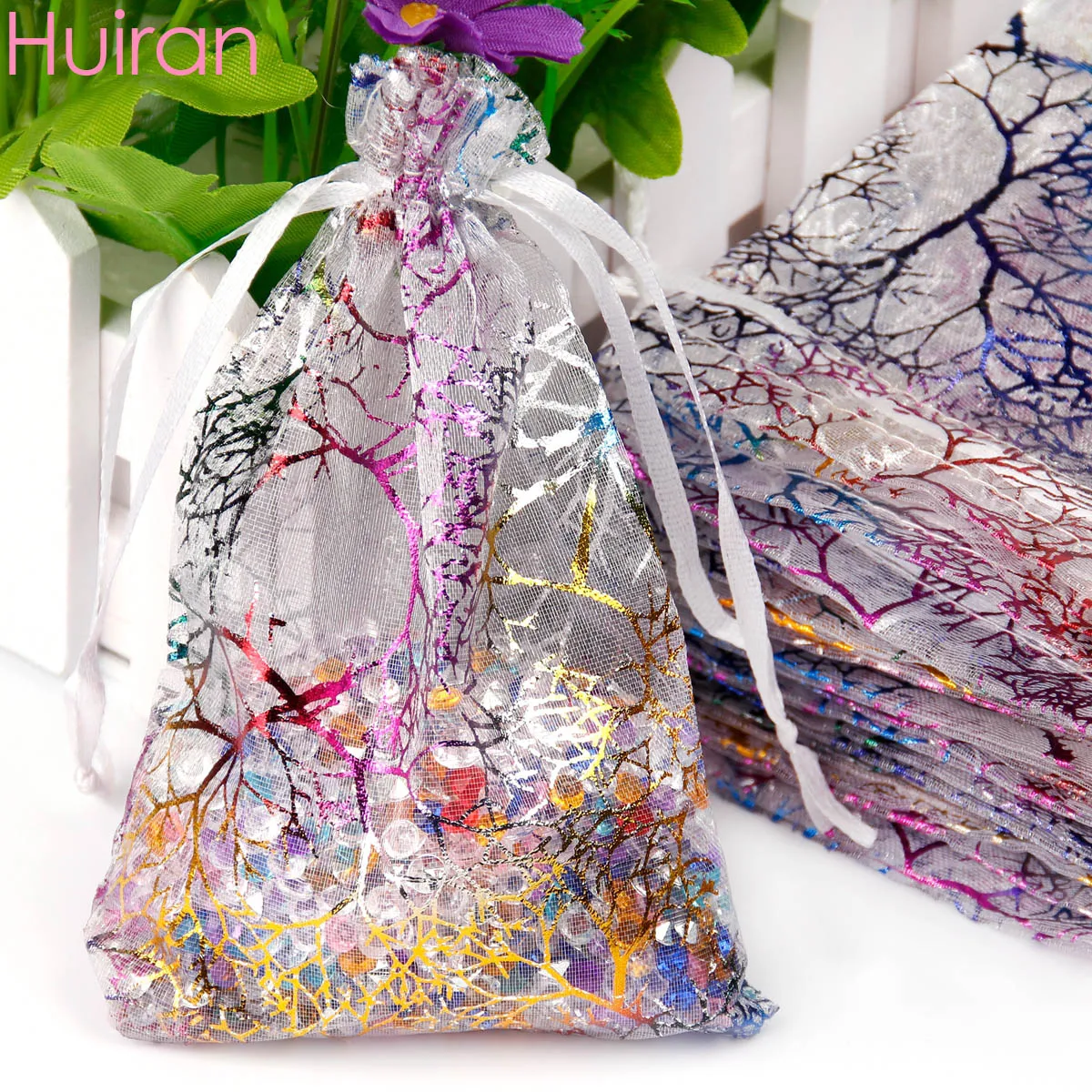 Huiran 50 шт. 7x9 см мешочек из органзы бирюзовые коробки вечерние подарочные