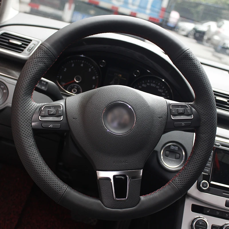 BANNIS Black Leather Steering Wheel Cover for Volkswagen VW Gol Tiguan Passat B7 CC Touran Magotan Sagitar | Автомобили и