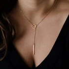 Женское Ожерелье с круглой подвеской SMJEL, простое Золотистое Ожерелье с вертикальной планкой и круглым кулоном, ювелирное изделие для подружки невесты