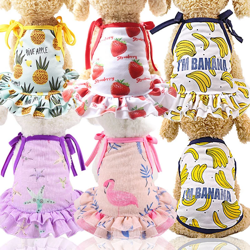

New Cotton Pet Clothes Cute Fruit Pattern Dress T-shirts Lovers Suit Small Medium Cat Dog Clothes Pet Supplies Dog Skirts