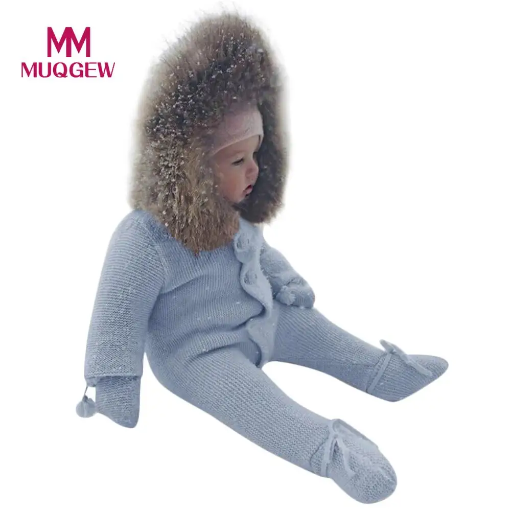 Зимний комбинезон с капюшоном для маленьких мальчиков и девочек вязаная теплая