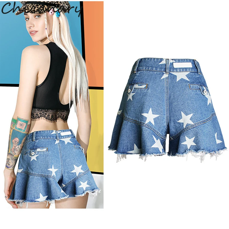 Кляузничество Джинсовые шорты Юбки для женщин Для рыбий хвост Джинсы Высокая