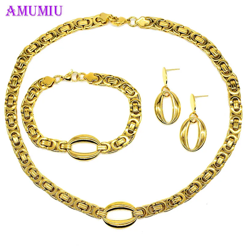 

AMUMIU Jewelry Sets Dubai Gold Color Wedding Jewelry Sets For Women Brides Jewelry Costume Imitation Crystal Jewellery Set JS008