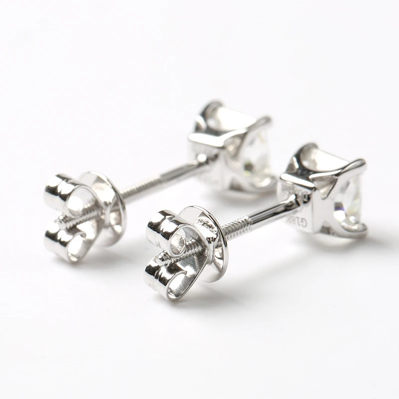 DovEggs 4.5mm Princess Cut Moissanite Solid 14K 585 White Gold Stud Earrings for Women Party Screw Back | Украшения и аксессуары