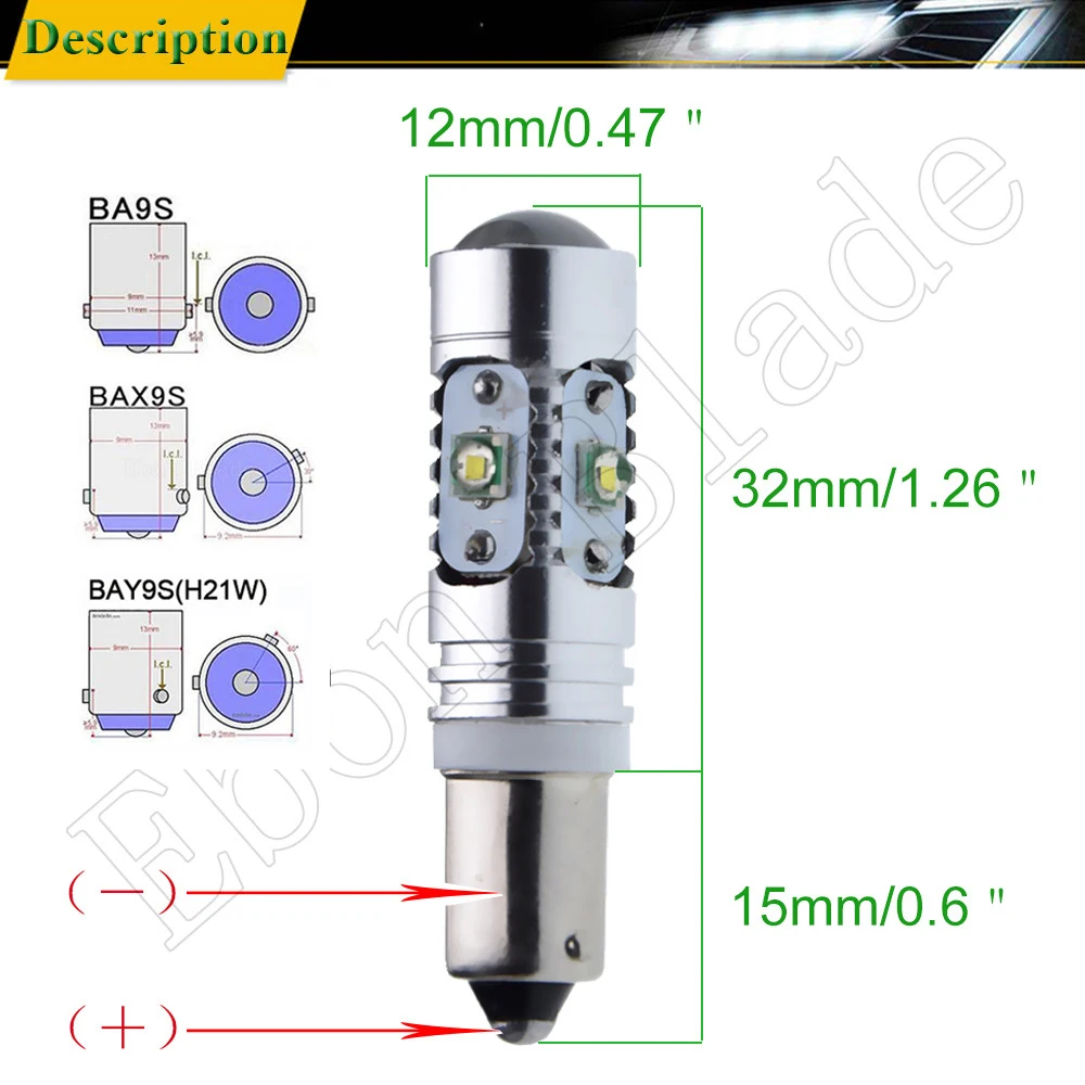 2 шт. автомобильные светодиодный лампы BA9S T4W BAX9S H6W BAY9S H21W XBD 25W резервный обратный